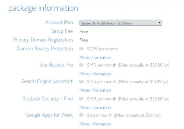 BlueHost Packages