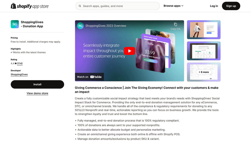 ShoppingGives donation shopify app