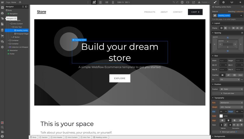 Webflow gränssnitt